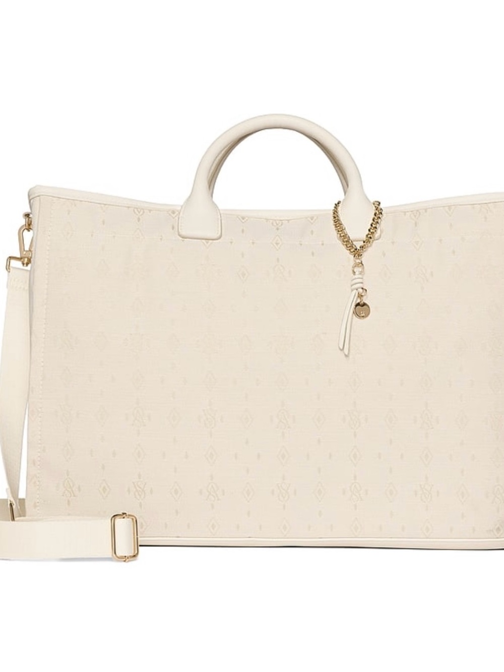 New Cream Victoria’s Secret Tote Bag White Foyard Monogram Handle Purse